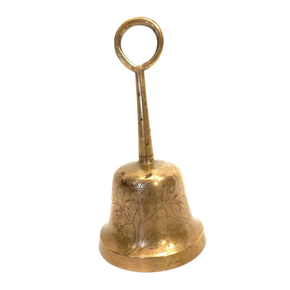 Vintage Collectible Etched Brass Bell Floral Design - 5.5